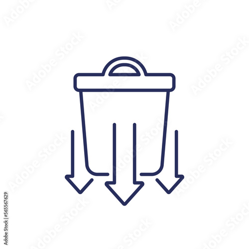 Reducing waste line icon with a trash bin