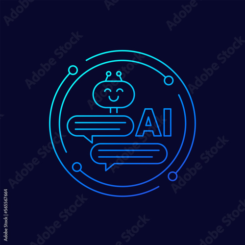 AI chat bot icon, Artificial intelligence technologies linear design