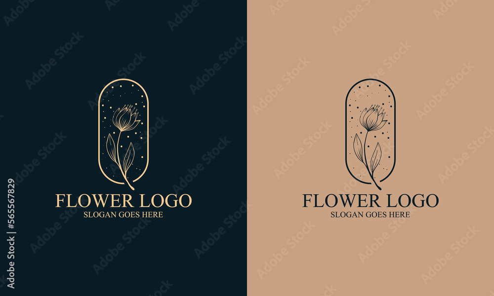 Rose logo. Spa or cosmetic emblem. Rose with leaves on a Blue background Rose logo. Spa or cosmetic emblem. Rose with leaves on a Blue background