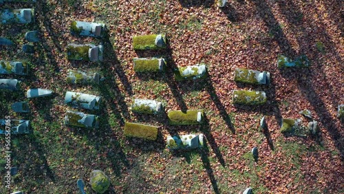 Historical Jewish and Karaite cemetery in  Birzai, Lithuania, aerial view photo
