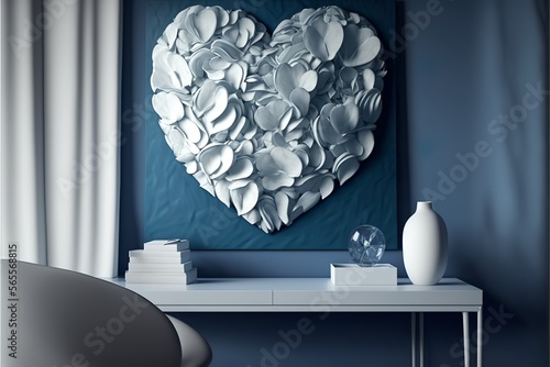 heart inlaid with rose petals, blue photo