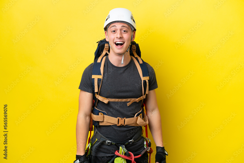 Young rock climber Brazilian man with surprise facial expression Young rock climber Brazilian man with surprise facial expression