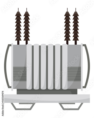 High voltage electrical transformer and isolator. Energy substation. Power supply icon isolated on white background for web design. Flat cartoon illustration