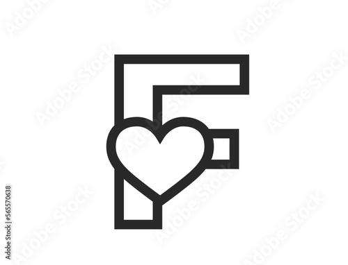 letter f with heart in line style. text element for valentine's day design. romantic and love symbol