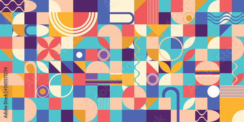 geometric pattern design for banner, background in retro style. multi colors Vector illustration