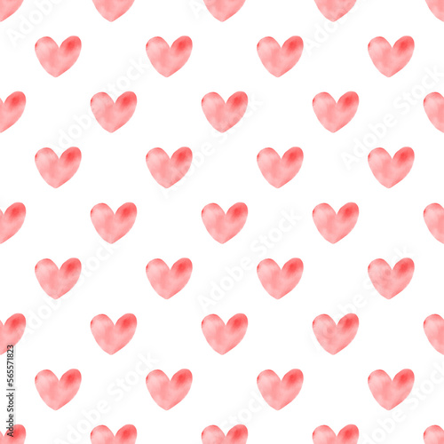Watercolor red heart seamless pattern. valentine hearts romantic pattern on white background. hand painted illustration, digital papar romantic background