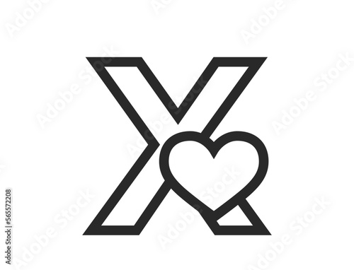 letter x with heart in line style. creative initial letter for valentine's day design. romantic and love symbol