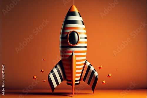 Orange rocket illustration, startup concept, orange background. Generative AI photo