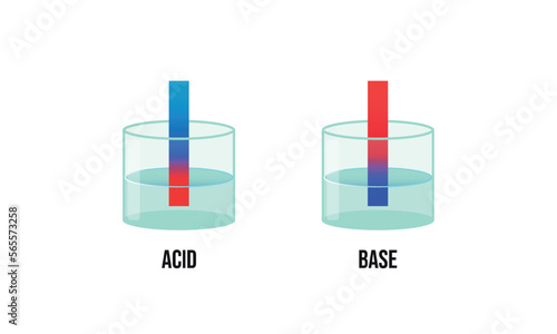 Litmus paper test. Acid and alkali in solution. Vector illustration isolated on a white background