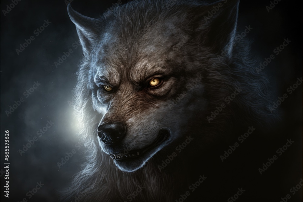 Werewolf warrior illustration in the night. Generative AI