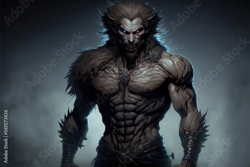 Werewolf warrior illustration in the night, anime manga style. Generative AI © Deivison