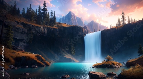 The Power of Flow  A Breathtaking View of Cascading Falls  AI Generated 