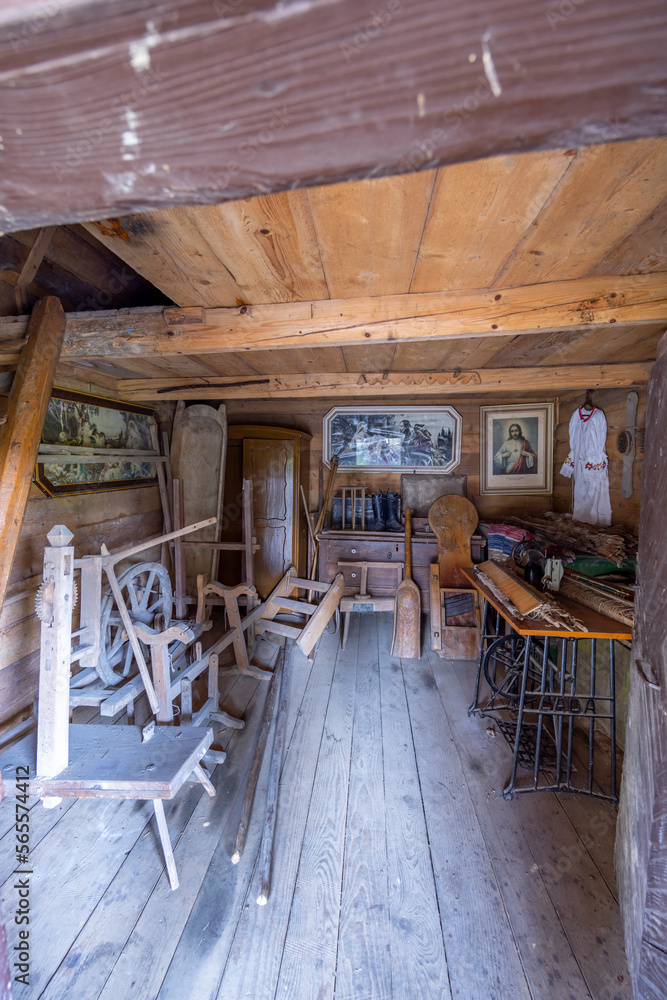 Fototapeta premium Old wooden village house, Hervartov near Bardejov, Slovakia