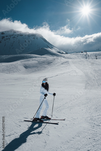 Woman skier in downhill slope