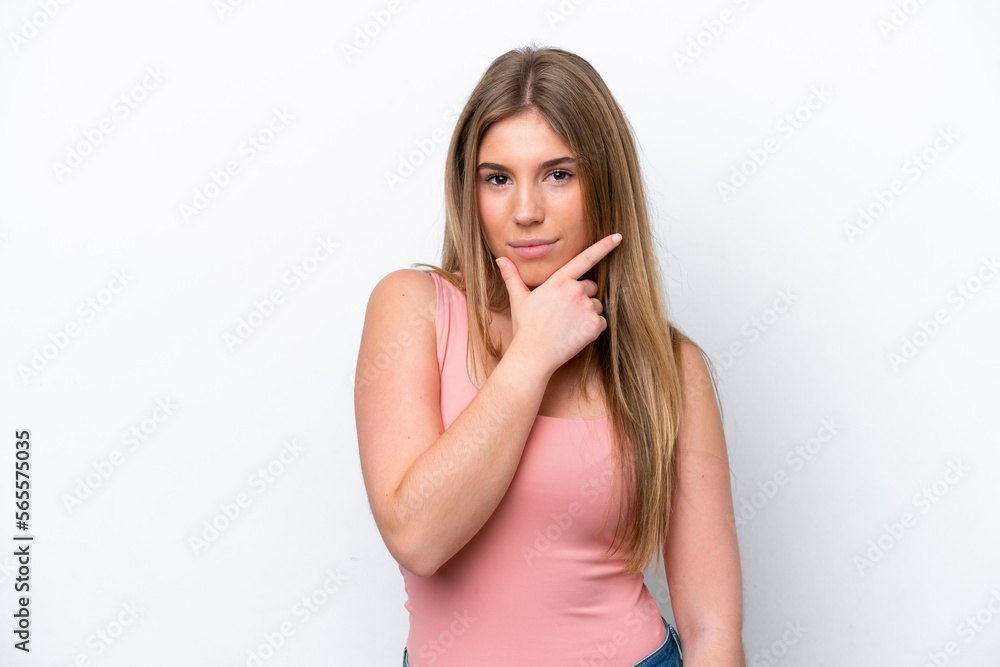 Young caucasian woman isolated on white bakcground thinking Young caucasian woman isolated on white bakcground thinking