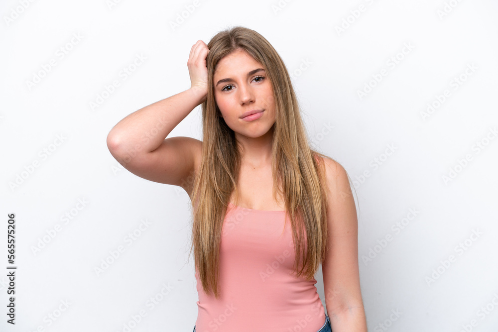 Young caucasian woman isolated on white bakcground with an expression of frustration and not understanding