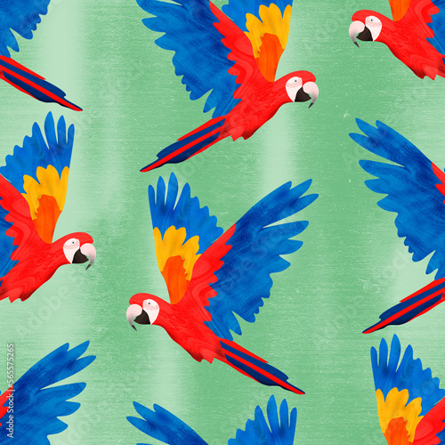 Obraz na płótnie Scarlet macaws with green background w salonie