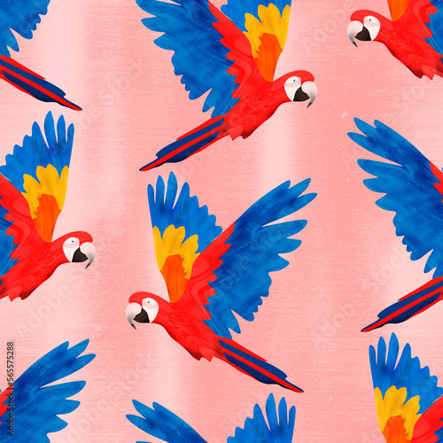 Obraz na płótnie Scarlet macaws with pink background w salonie