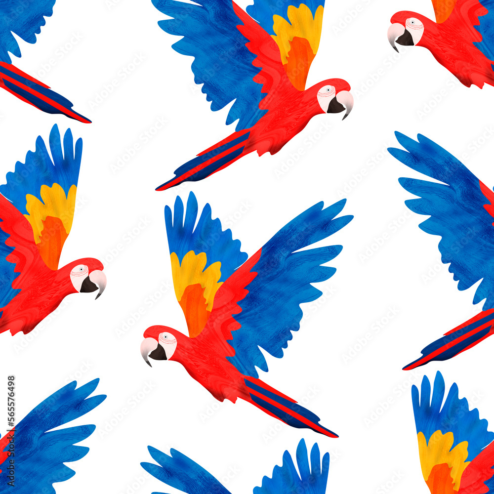 Scarlet macaws seamless pattern