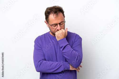 Middle age caucasian man isolated on white background having doubts