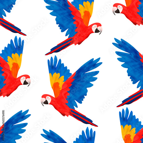 Scarlet macaws seamless pattern