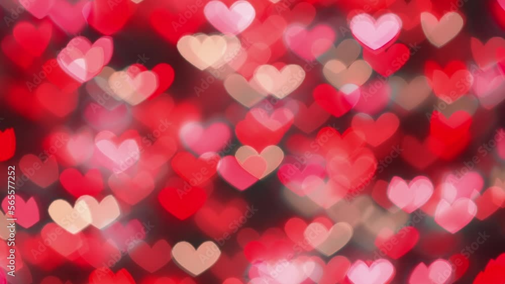 Many red hearts. Concept: valentine's day, anniversary, mother's day, marriage, e-card invitation. Defocused light lights, colorful hearts animation. The movement of the camera zooms in and out. Many red hearts. Concept: valentine's day, anniversary, mother's day, marriage, e-card invitation. Defocused light lights, colorful hearts animation. The movement of the camera zooms in and out.