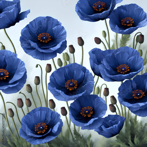 Blue poppy flowers generative ai painting  photo