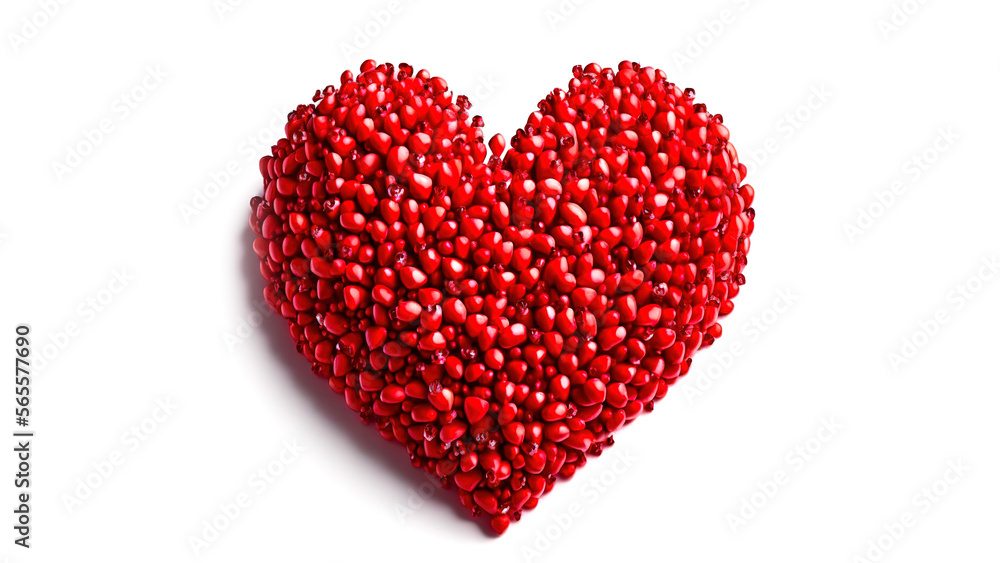 Fresh raw seeds of pomegranate fruit with heart symbol isolated on white background, Heart symbol made from seeds of pomegranate fruit on white background, with clipping path Fresh raw seeds of pomegranate fruit with heart symbol isolated on white background, Heart symbol made from seeds of pomegranate fruit on white background, with clipping path