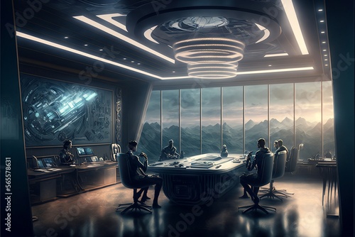 Business meeting in the future -- Futuristic illustration