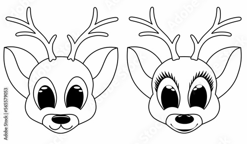 set face girl and boy deer fawn cartoon vector line art coloring book black and white drawing illustration
