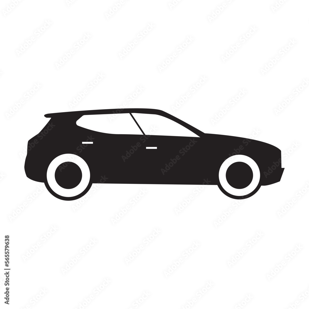 Black and White Simple Flat Car Icon Vector Black and White Simple Flat Car Icon Vector