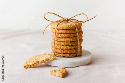 Oatmeal cookies on a marble stand