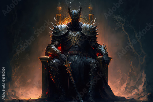 Fotografija The Dark Lord sits on the throne, the black knight is the king, dark fantasy pai