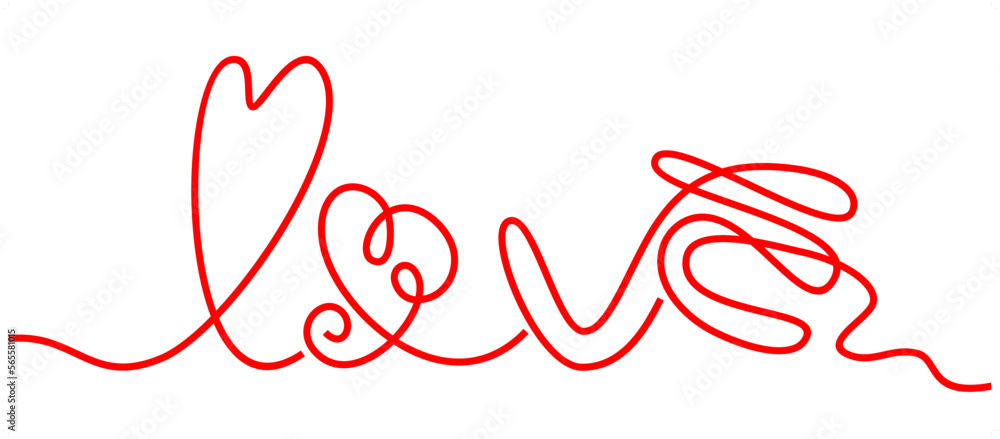 An abstract minimal line drawing of a the word Love for Valentine’s Day on an isolated white background