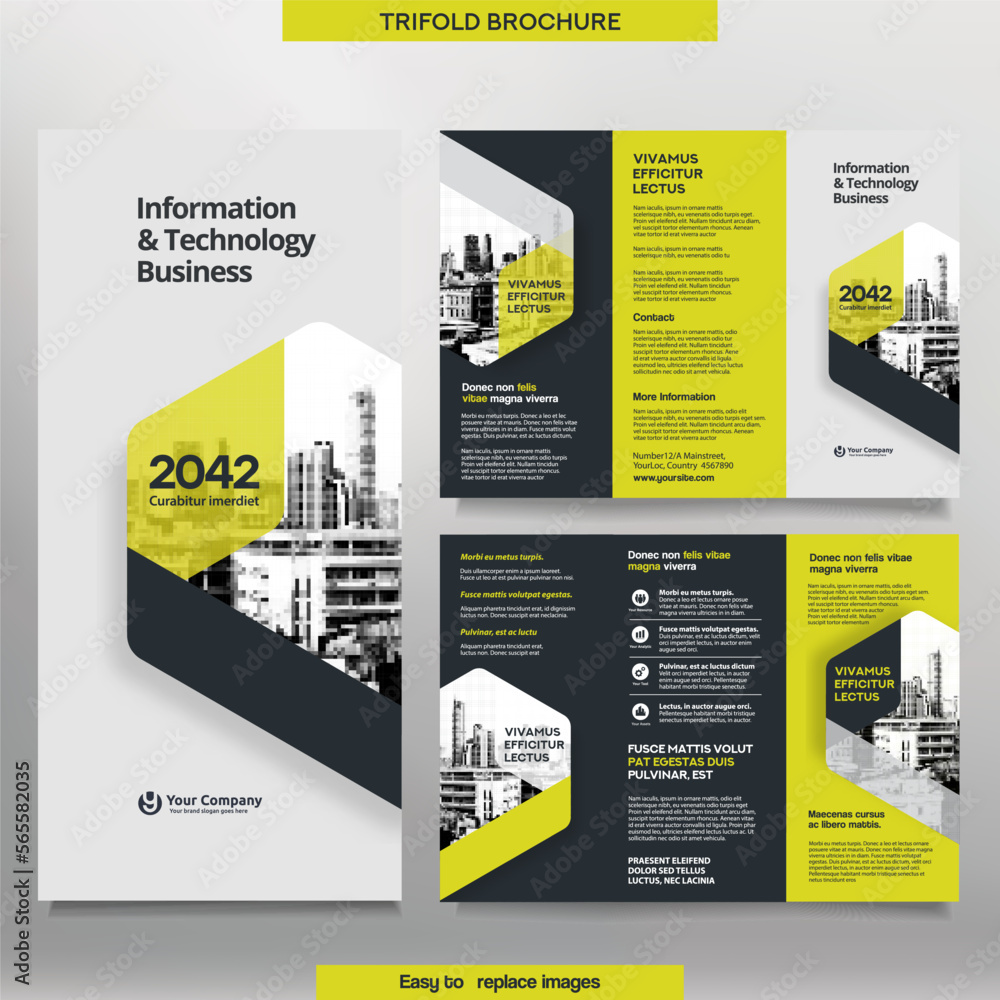 Business Brochure Template in Tri Fold Layout. Corporate Design Leaflet with replacable image. Business Brochure Template in Tri Fold Layout. Corporate Design Leaflet with replacable image.