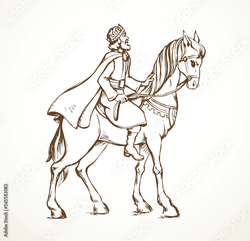 Fototapeta Naklejka Na Ścianę i Meble -  The king rides a horse. Vector drawing