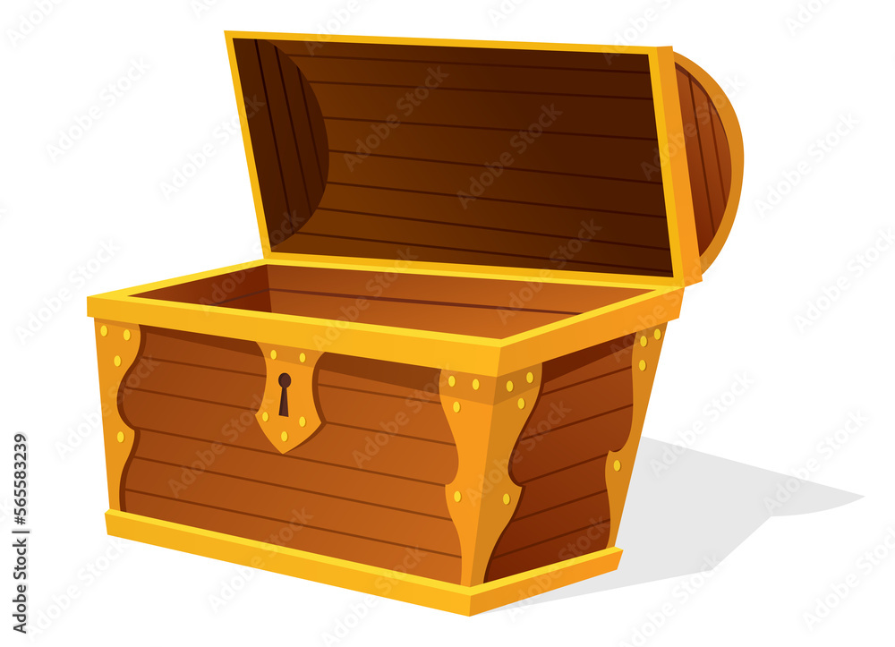 Chest. Empty old wooden chest for gold treasure. Cartoon ancient container for pirates isolated icon on white. Game wooden antique box for treasure Chest. Empty old wooden chest for gold treasure. Cartoon ancient container for pirates isolated icon on white. Game wooden antique box for treasure