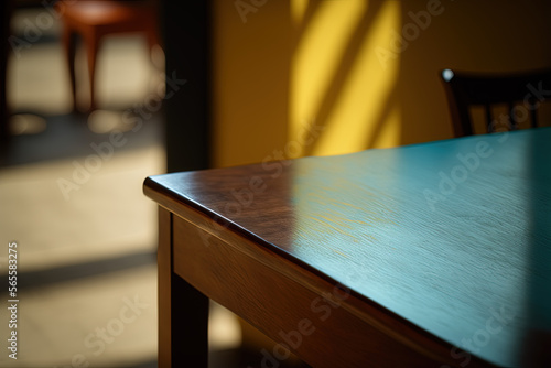 Closeup corner of an empty table. Generative AI.