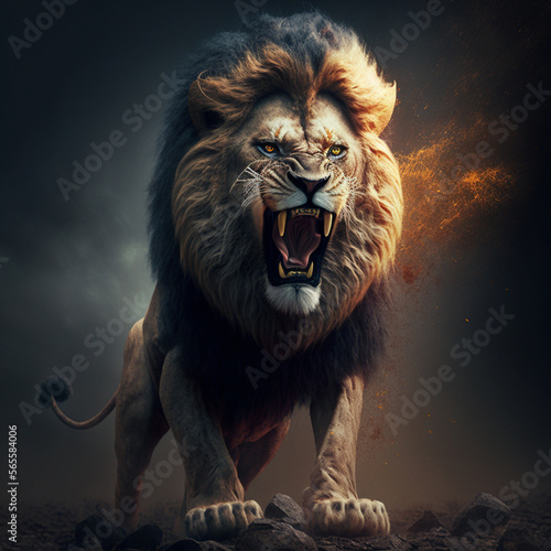 The lion is roaring