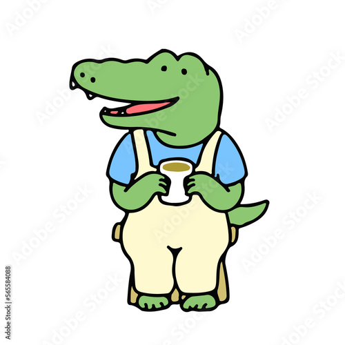 Cute crocodile cartoon character have a tea break  back to school concept. isolated on white background  vector illustration.