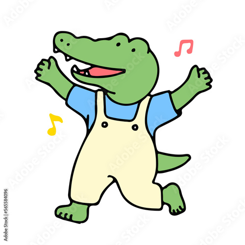 Cute crocodile cartoon character singing, back to school concept. isolated on white background, vector illustration.