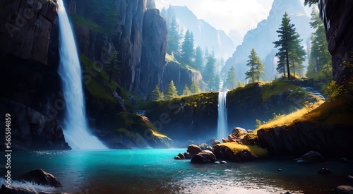 The Power of Flow  A Breathtaking View of Cascading Falls  AI Generated 