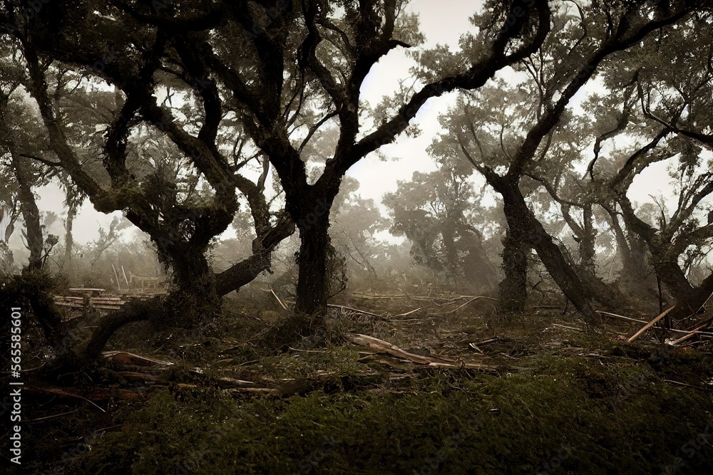 Forest autumn fairy tale old forest twilight abstraction, Generation AI