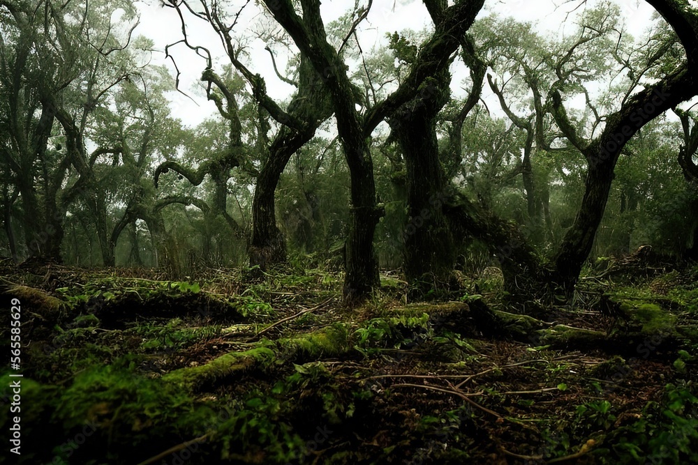 Forest autumn fairy tale old forest twilight abstraction, Generation AI Forest autumn fairy tale old forest twilight abstraction, Generation AI