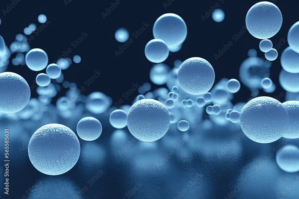 Atoms molecules bonds abstraction bubbles azure blue background, Generative AI Atoms molecules bonds abstraction bubbles azure blue background, Generative AI