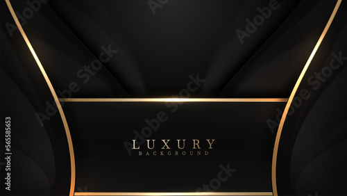 Elegant style black background with golden frame and curved lines with glowing light effect decoration.
