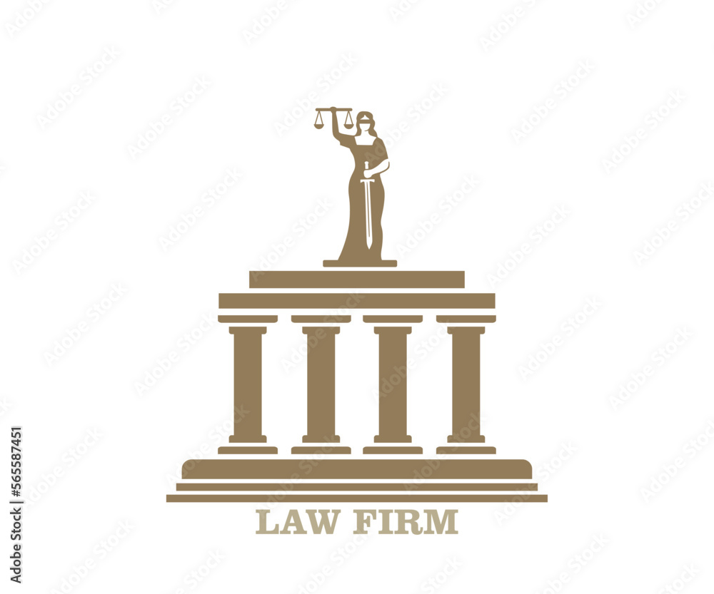 LADY JUSTICE LOGO, silhouette of simple building and themis vector illustrations LADY JUSTICE LOGO, silhouette of simple building and themis vector illustrations