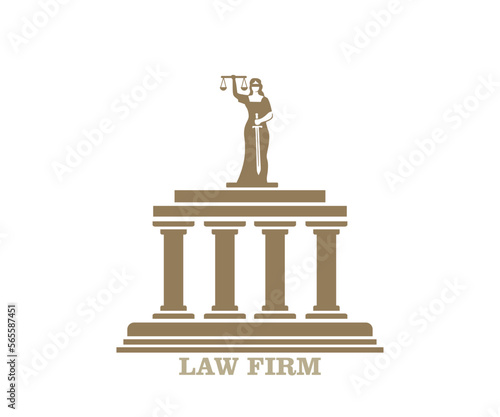 LADY JUSTICE LOGO, silhouette of simple building and themis vector illustrations