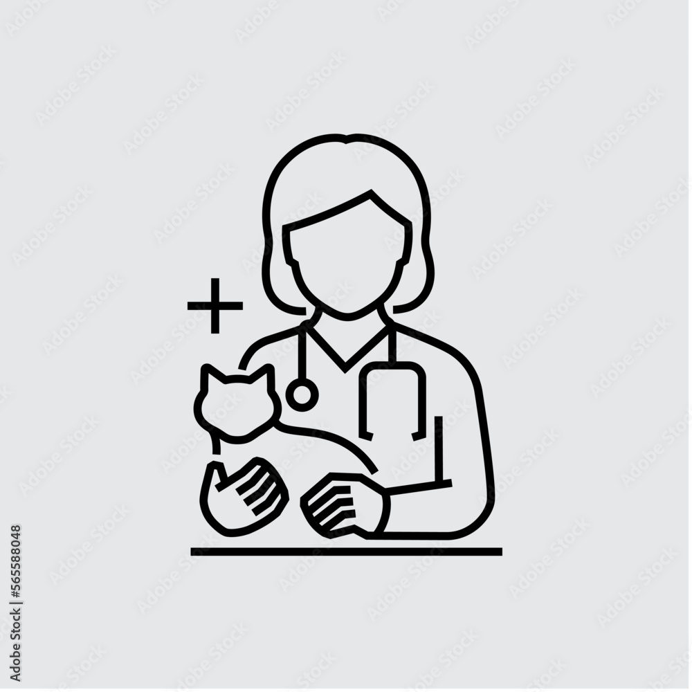 Veterinarian Avatar with Cat Vector Line Icon Veterinarian Avatar with Cat Vector Line Icon