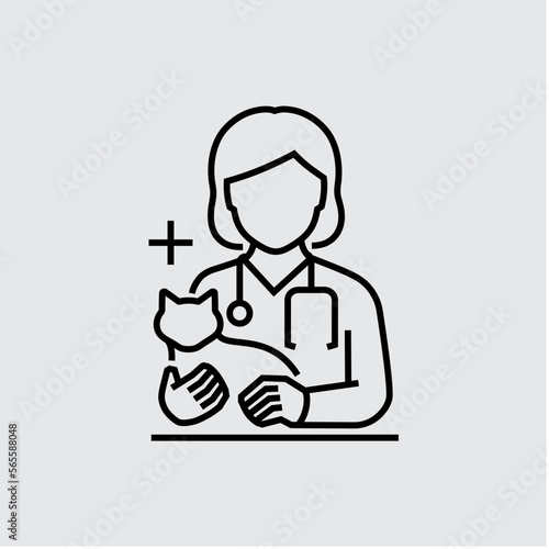 Veterinarian Avatar with Cat Vector Line Icon